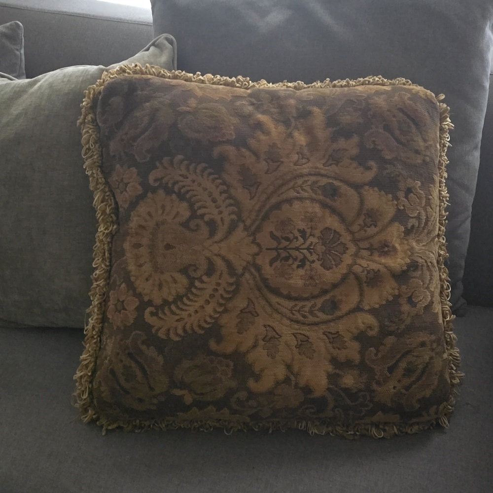 Elegant Brown and Gold Decorative Pillow Not Labeled But Thomasville